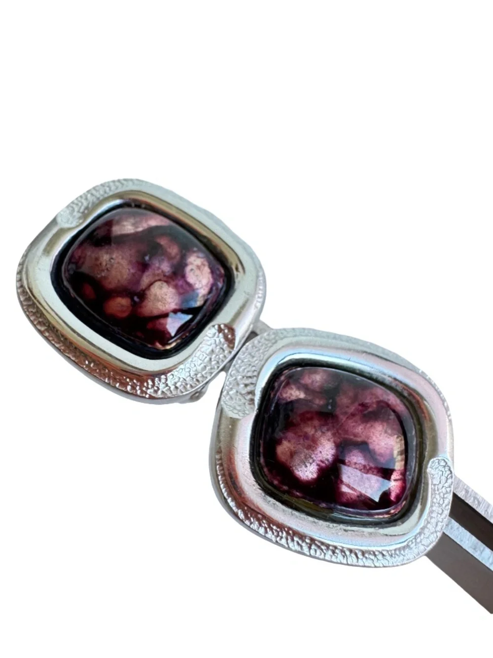 Japanese Cloisonne Cufflinks Purple Enamel Silver Tone Vintage Mens Formalwear